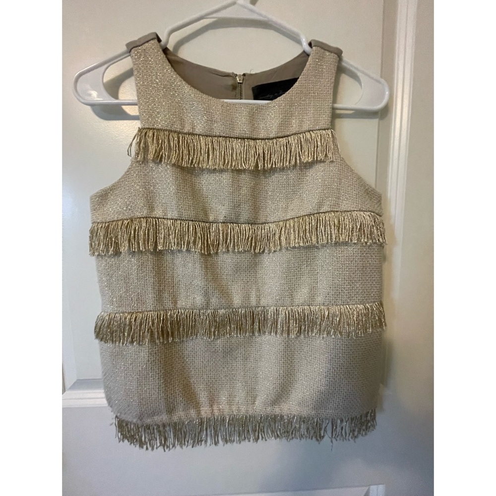 Anthropologie Sunday in Brooklyn Gold Fringe Top